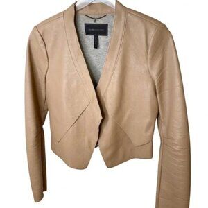 BCBG Maxazria Faux Vegan Leather Lloyd In Camel Cropped Jacket XS